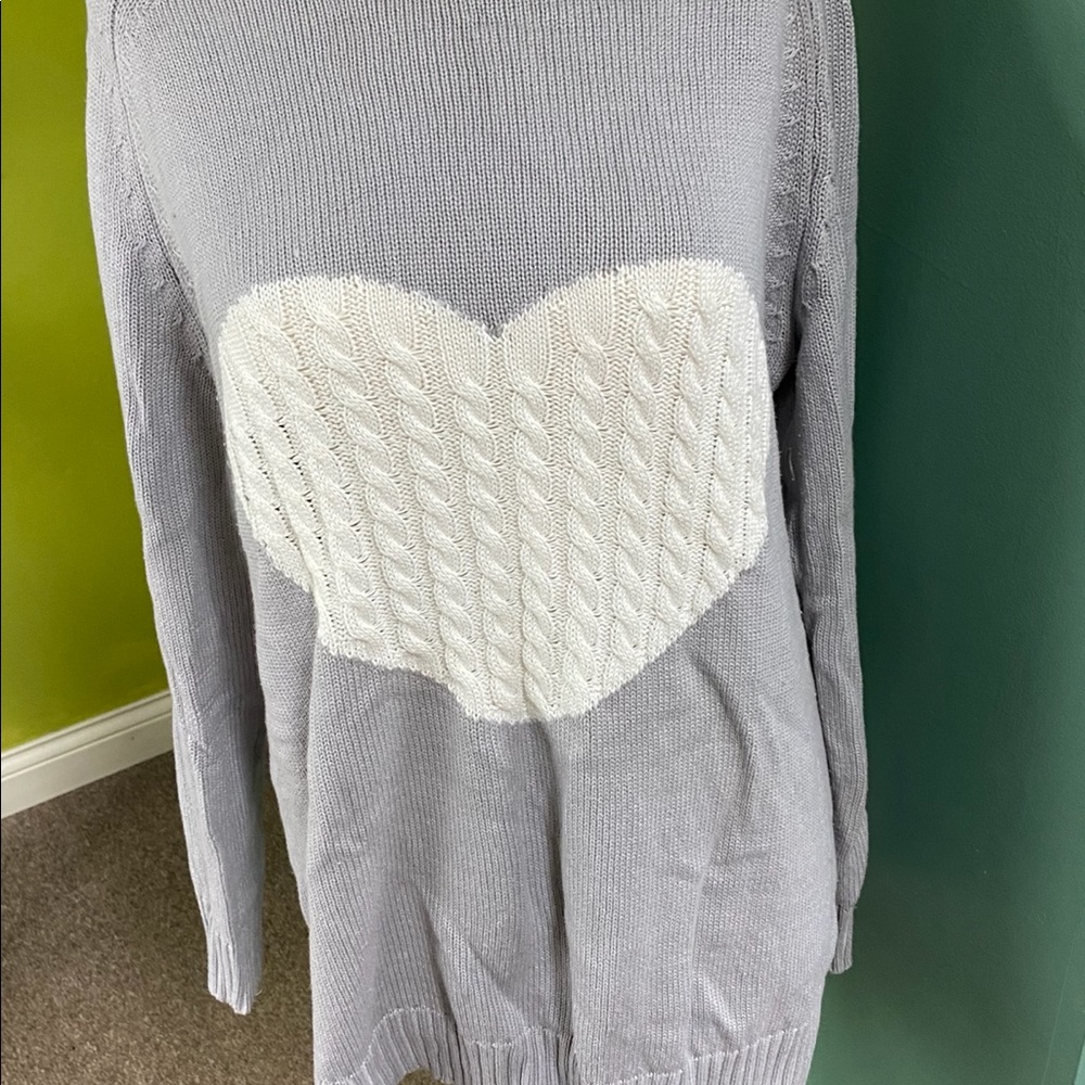 Long Grey and Cream Heart Sweater